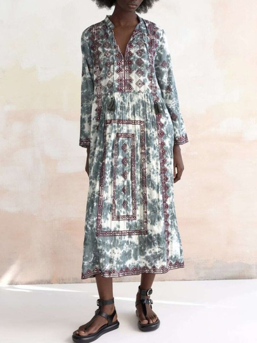 Zara Tie Dye Embellished Cotton Boho Dress Limited Edition Size XS